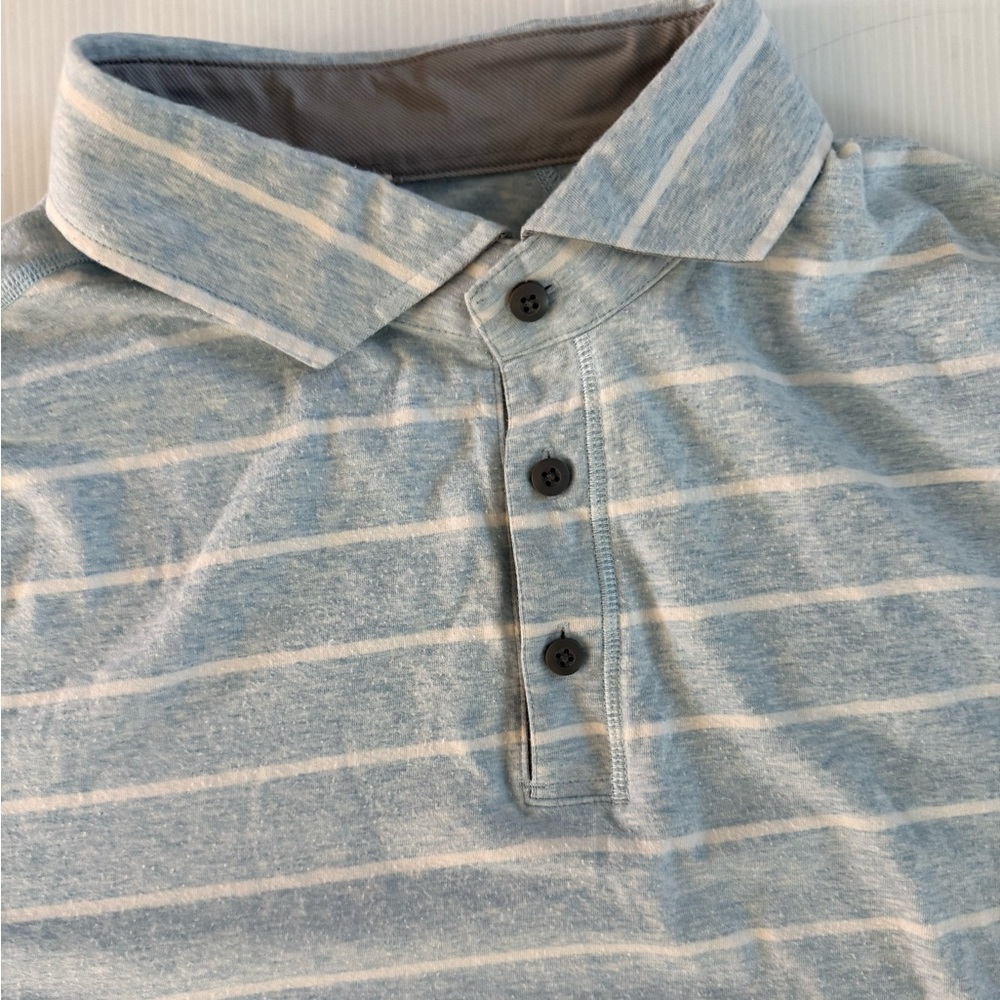 Lululemon Athletica Light Blue Striped Polo Size M